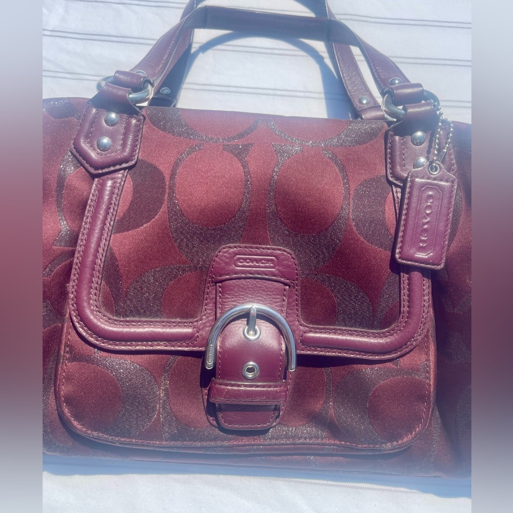 Coach Campbell Signature Metallic Belle Carryall Bag - Bordeaux - Picture 9 of 15
